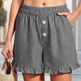 thumbnail image 4 of CHGBMOK Womens Linen Striped Shorts Ruffle Casual Athletic Shorts Comfy Short Pants with Pockets Summer Beach Vacation Outfits, 4 of 6