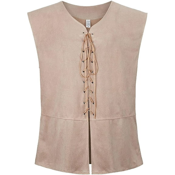 Bcfgryg Gothic Vest For Men With Lace Up Design Stylish Vintage Casual For Gothic And Punk Fashion Men's Winter Coat Beige L