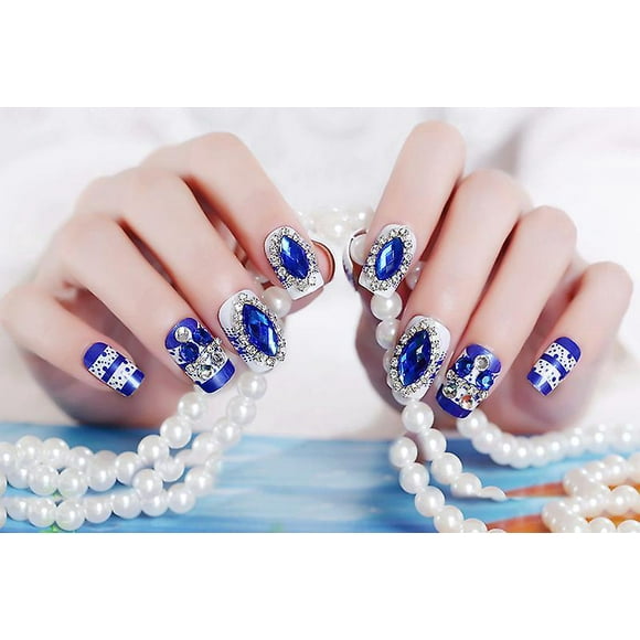 LLC Pink Rhinestone Short Square Acrylic False Nails - 24 Pieces