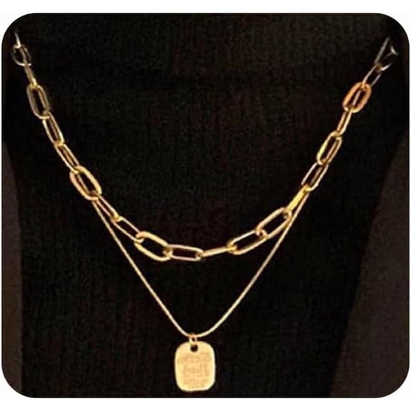 Chunky Gold Layered Necklaces for Women Vintage Pendant Long Necklace Paperclip Chain Stacked Choker Necklaces Beautiful Festival Jewelry