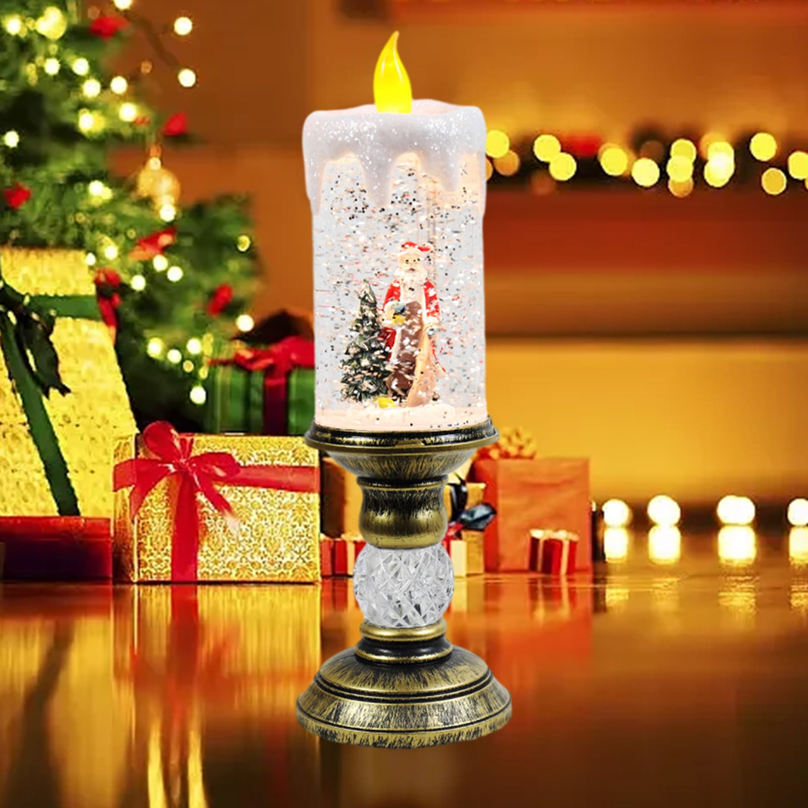 Dengmore Christmas Ornament Resin Luminous Santa Snowman Imitation Candle Light with Music Box LED Flameless Flickering Candle Lights Retro Night Light for Living Bedroom Xmas Decor, Gift