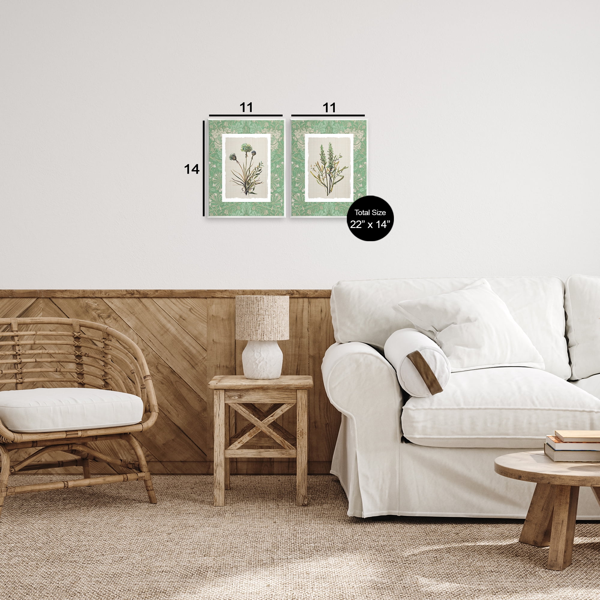 Stupell Industries Green Tone Herbal Blooms 2 Piece Wall Plaque Art Set, design by Carol Robinson