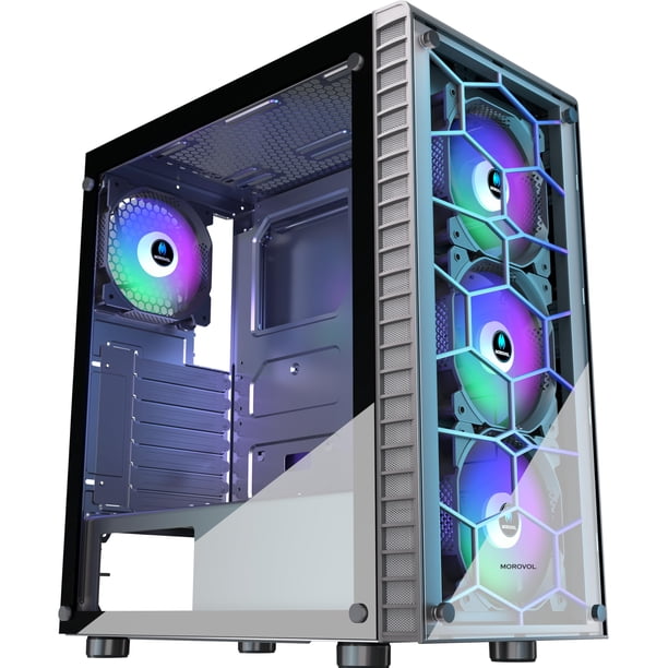 Moroval Computer Case MOROVOL ATX PC Case 4 RGB Fans(Fix Color) Pre-Installed, USB 3.0 ATX ...