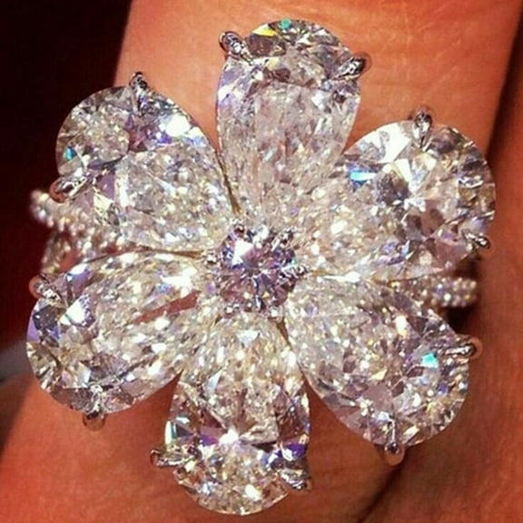 SmartBy Women Trendy Flower Cubic Zirconia Rings Wedding Engagement Finger Jewelry Gift
