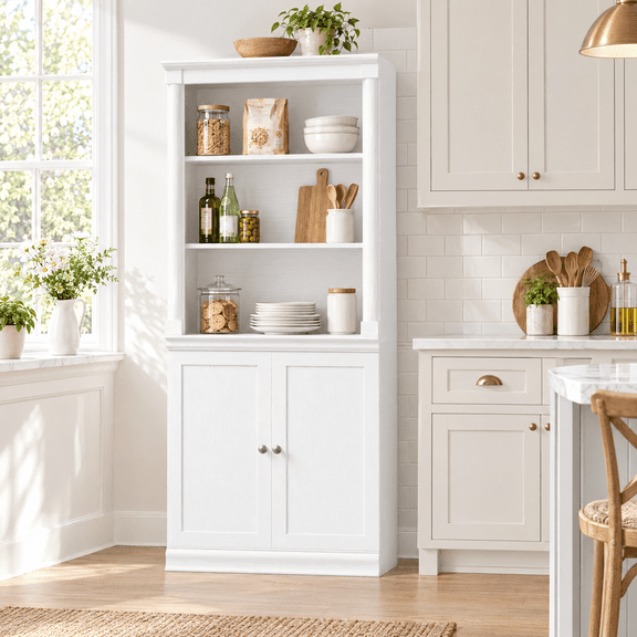 Homfa 71"H Pantry Cabinet with Doors, 5 Tier Cupboard with Adjustable Shelf for Kitchen Dining Room, White