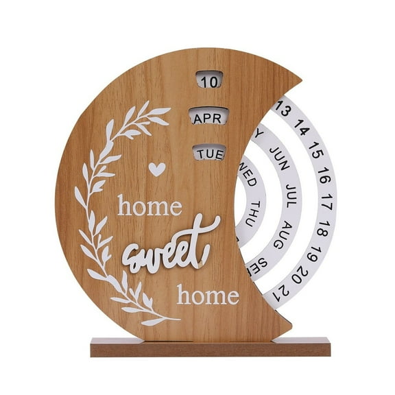 Wooden Desk Decoration Moon Rotatable Calendar For Perpetual Home Office Decor