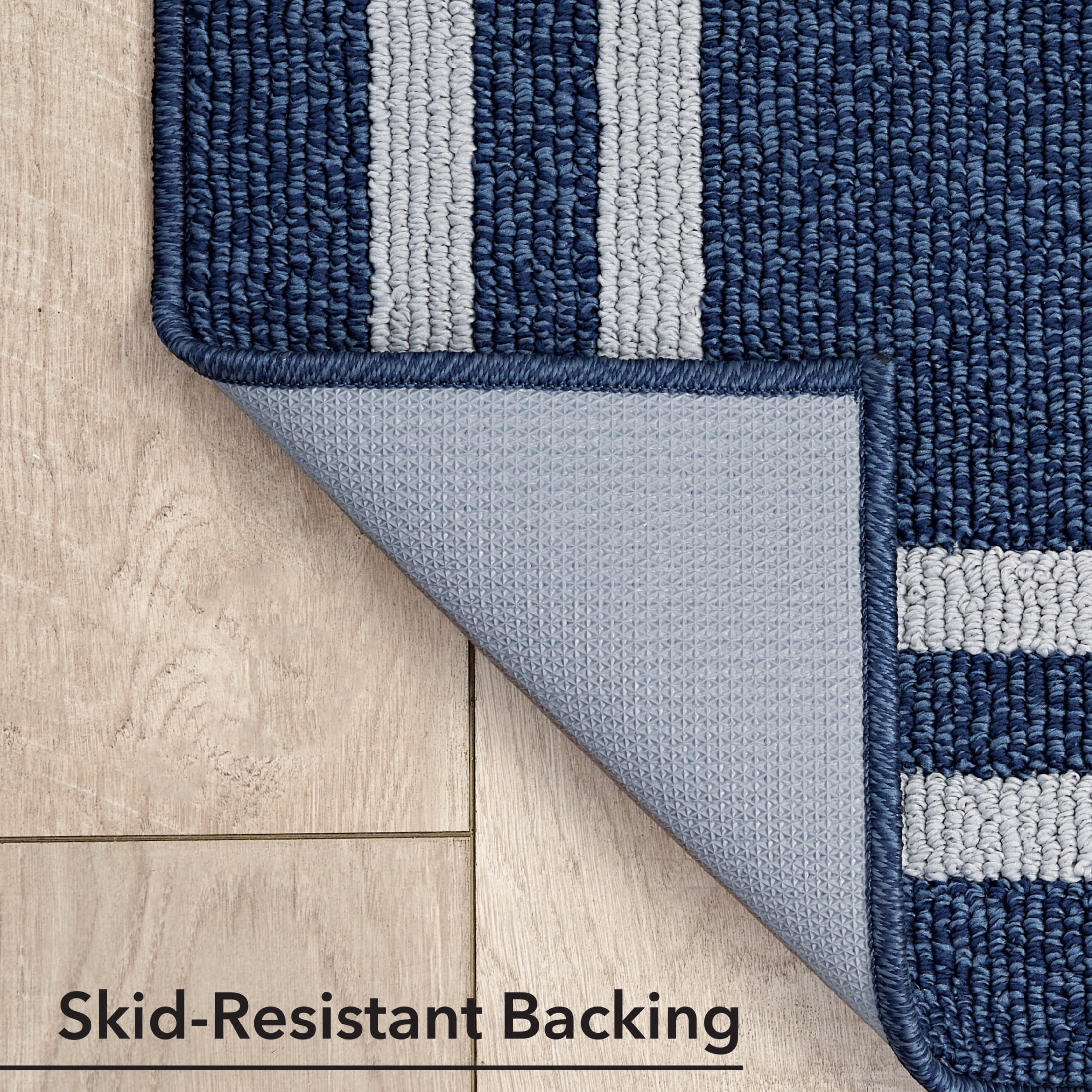 Washable Skid-Resistant Runner Rug, Border, Denim Twist and Light Grey, 26" x 45"