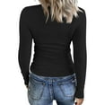 thumbnail image 4 of Resicozy Women's Long Sleeve Square Neck Shirts Casual Slim Fit Rib Solid Tops Summer Fall Basic Business Work Tee Black S, 4 of 7