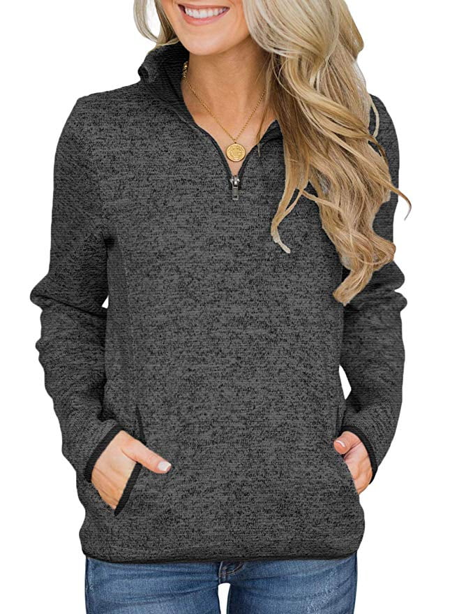 Women's Long Sleeve High Collar 1/4 Zip Pullover Sweatshirt With Pocket ...