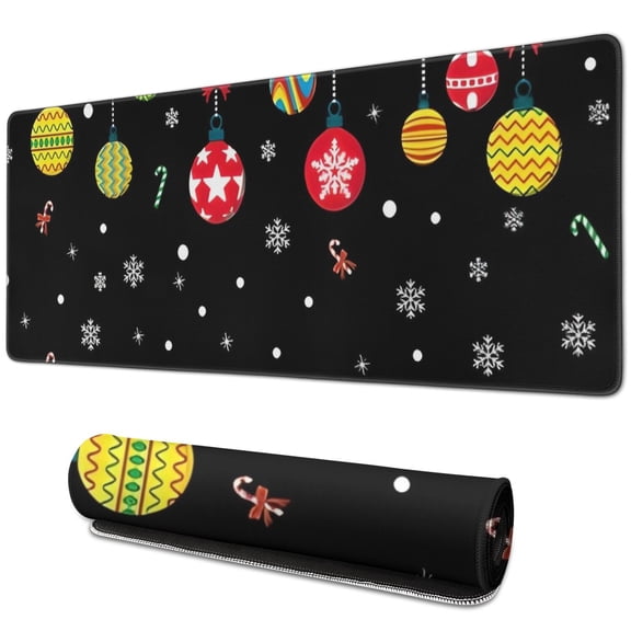 Long Mouse Pads for Desk,Black Christmas Ornament Pattern Desk Mats on Top Of Desks, Desk Mouse Pad Extra Large with 3mm Non-Slip Base and Stitched Edge for Gaming,Office,Work,Home 31.5x11.8in