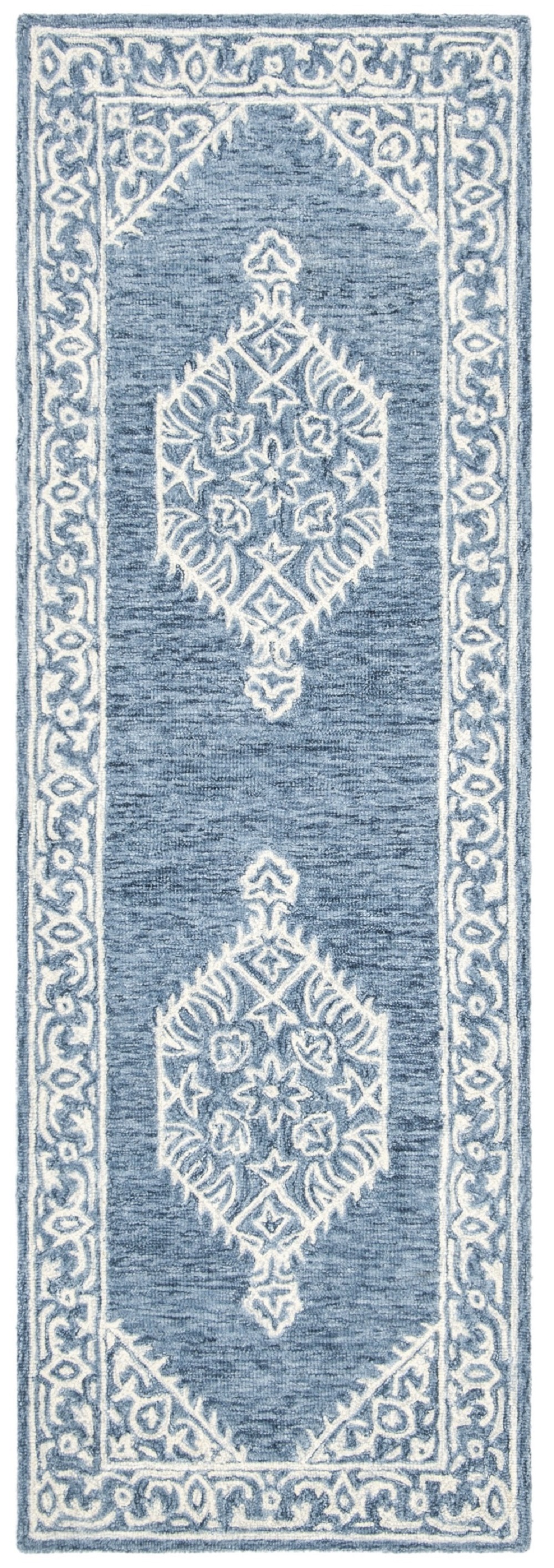 SAFAVIEH Micro-Loop Esmond Floral Bordered Runner Rug, Blue/Ivory, 2'3" x 7'