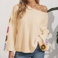 thumbnail image 2 of QASIEATN Sweaters for Graceful Women Fashion, Sweater Floral Pattern Drop Shoulder Pointelle Knit Sweater Sweater Women, Womens Fall Tops, 2 of 7