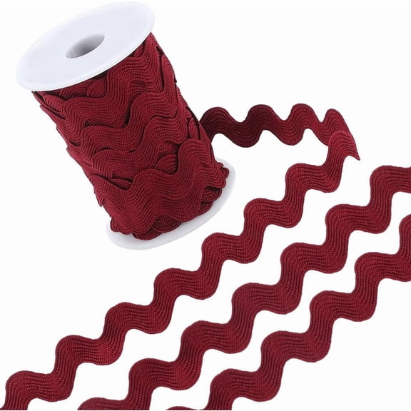 12.5 Yards Rick Rack Trim 1/2 Inch RIC Rac Dark Red Rickrack Zig Zag Lace Wave Ribbon Wave Bending Fringe Lace Trim S Shaped Woven Fabric with Spool for Sewing DIY Crafts