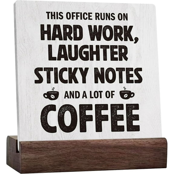 Runs On Hard Work Thank You Gifts Office Decor Funny Inspirational Desk Decor Team Gifts For Women Men Staff Manager Boss Day Employee Rustic Ceramic Table Sign For Tabletop Office Bookshelf White
