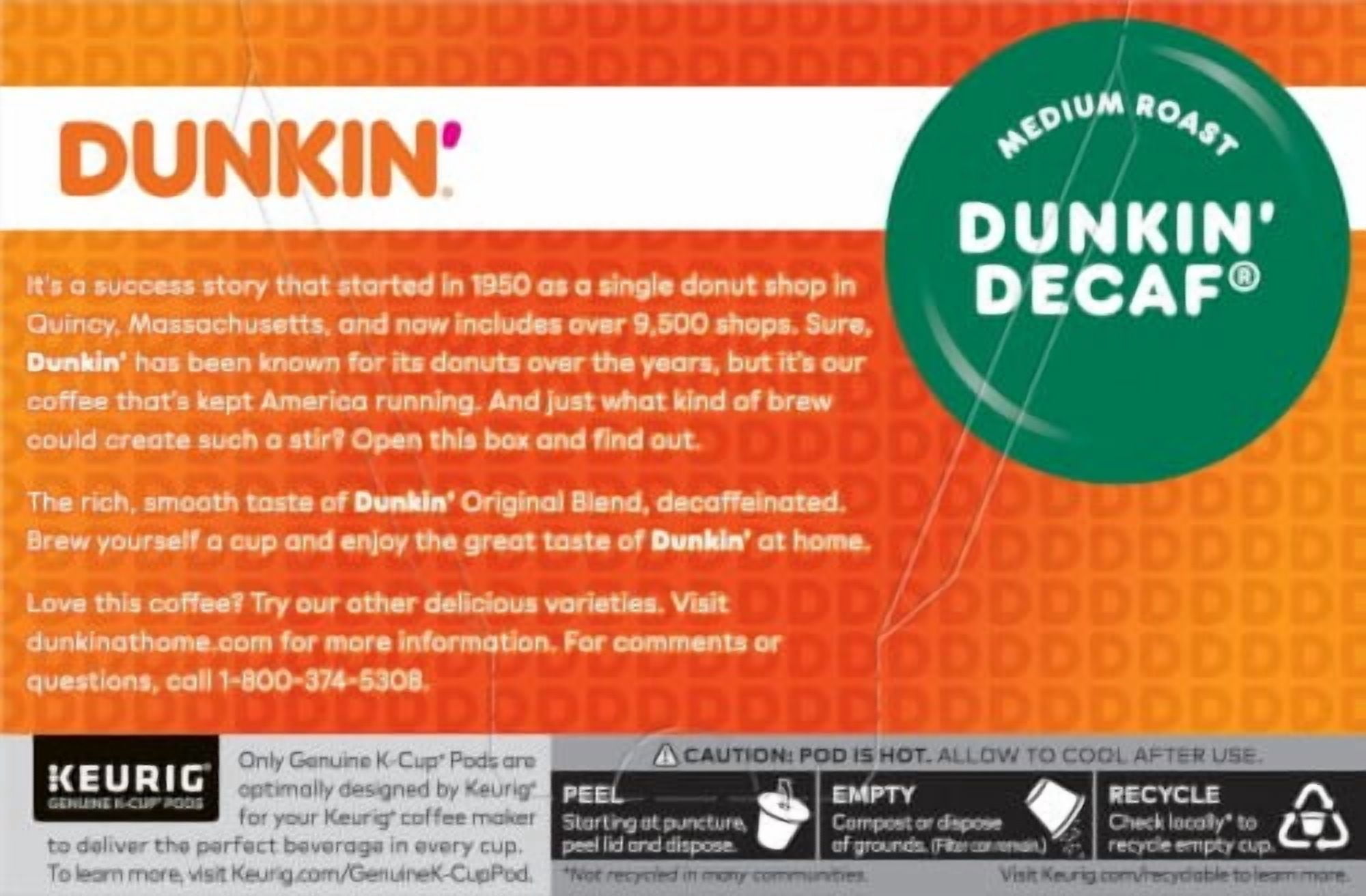 Dunkin' Decaf Medium Roast K-Cup Coffee Pods 10 ct - Pack of 2