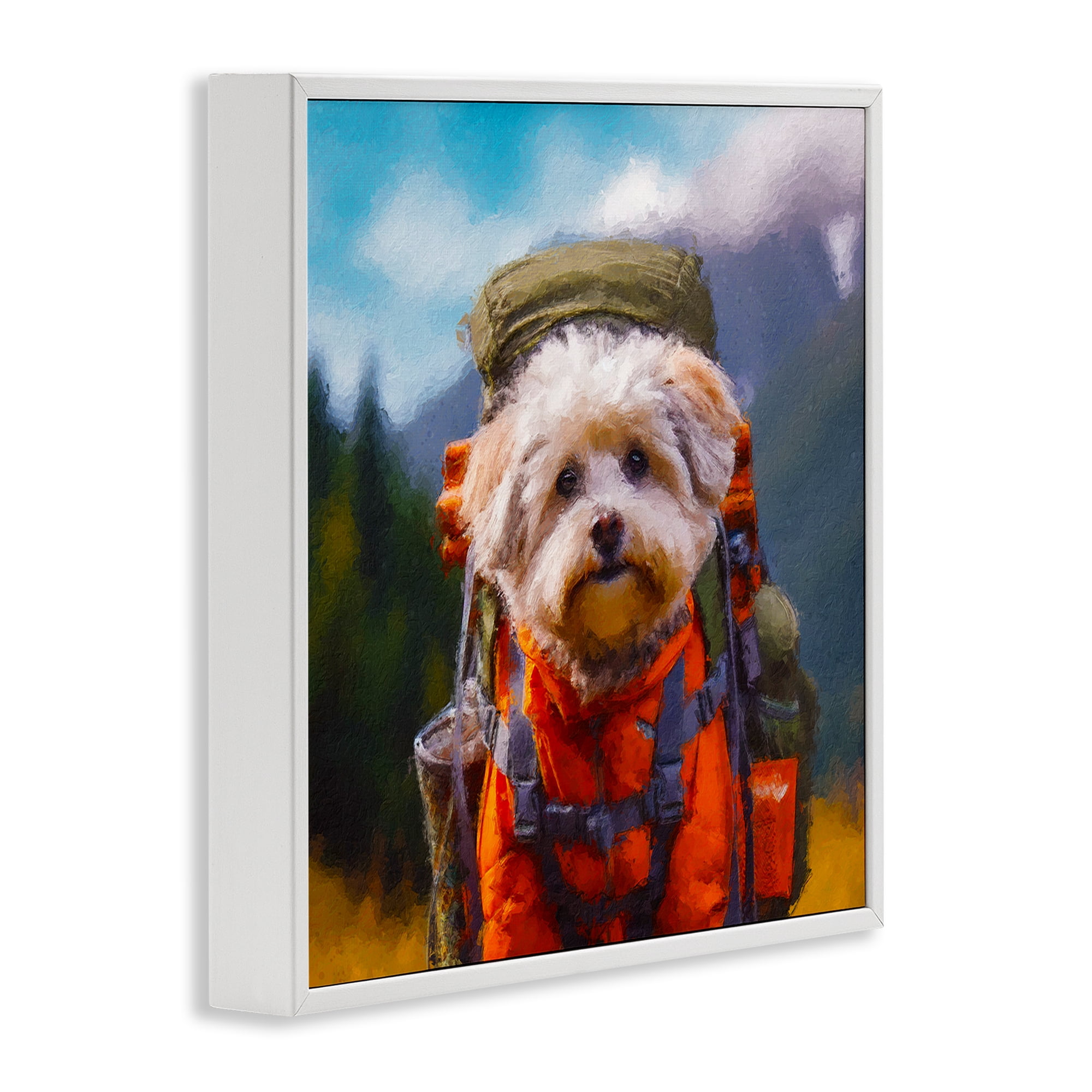 Stupell Industries Adventuring Hiker Dog White Framed Giclee Art, design by Sean Parnell