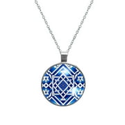 Flag of Israel Glass Design Circular Pendant Necklace - Elegant Jewelry Piece