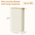 thumbnail image 4 of 65L Slim Laundry Hamper with Lid, Narrow Laundry Basket with Removable Bag & Bamboo Handles, Fodable Thin Dirty Clothes Hamper for Laundry Collapsible Bin for Bathroom Bedroom Dorm, White, 4 of 9