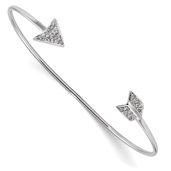 Sterling Silver Rhodium-plated CZ Arrow Cuff Bangle QB1188