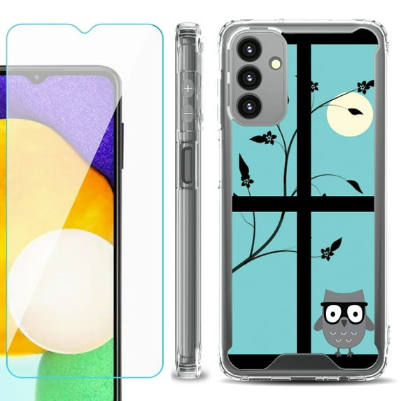 Shockproof Bumper Phone Case for Samsung Galaxy A13 5G, with Tempered Glass Screen Protector, by OneToughShield ® - Moon Owl