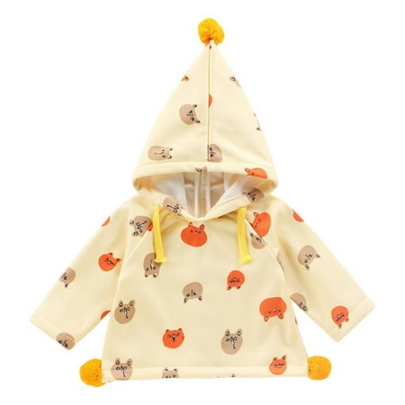 

Toddler Boys Girls Hooded Coat Back Zipper Pompom Hoodie Jacket Kids Cartoon Bear Sweatshirts Long Sleeve Pullovers 1-7Y