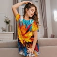 thumbnail image 3 of Vsdgher Chemise de Nuit à Manches Courtes pour Femmes, Motif Imprimé de Peinture Coloré, Encolure Dégagée, Mignonne, à Volants, Confortable, 3 of 6
