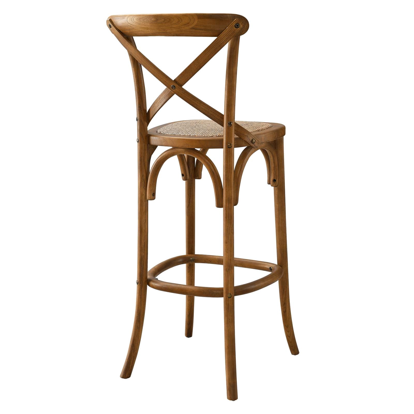 Modway Gear 43.5" Modern Style Rattan and Elm Wood Bar Stool in Walnut Finish