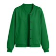 thumbnail image 2 of Bomber Jacket for Women Casual Snap Button Sweatshirt Long Sleeve Plain Jackets Women's Fall Winter Outfits (Green XXL), 2 of 4