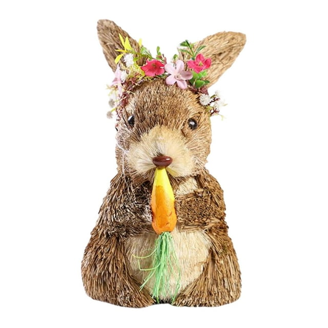 Easter Rabbit Bunny Statue Standing Crafts for Festival Desk Indoor Ornament Photo Props - 12x11x21cm