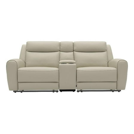 Cobe Manual Recliner Loveseat- 41 Inch- Center Console- Grain Beige Leather