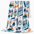 thumbnail image 2 of Little Wave Rider Surf Crew Pattern, Energetic Coastal Style for Beach Lovers, Palm and Surfboard Motif and Father’s Day Gift, Soft Flannel Blanket for Beach House and Dorm, Home Decor, 2 of 9