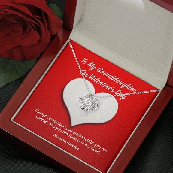 To My Granddaughter from Grandpa Valentine's Day Love Knot Necklace, White Love Knot Necklace