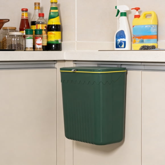 Hanging Trash Can, Kitchen Cabinet Door Garbage Bin with Lid, Under Sink Plastic Waste Basket for Bathroom, Space Saving Wall Mounted Trash Can for RV and Bedroom