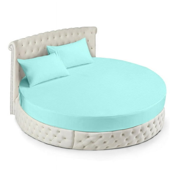 800 Thread Count Egyptian Cotton Round Bed Sheet Set - 76" diameter diameter with 15" Deep Pocket - Aqua Blue Stripe - Luxury Softness & Durability