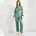 thumbnail image 4 of Silk Pajama for Women 2 Pcs Long Sleeve Button Down and Pants Lounge Wear for Women Womens Pajamas, 4 of 4