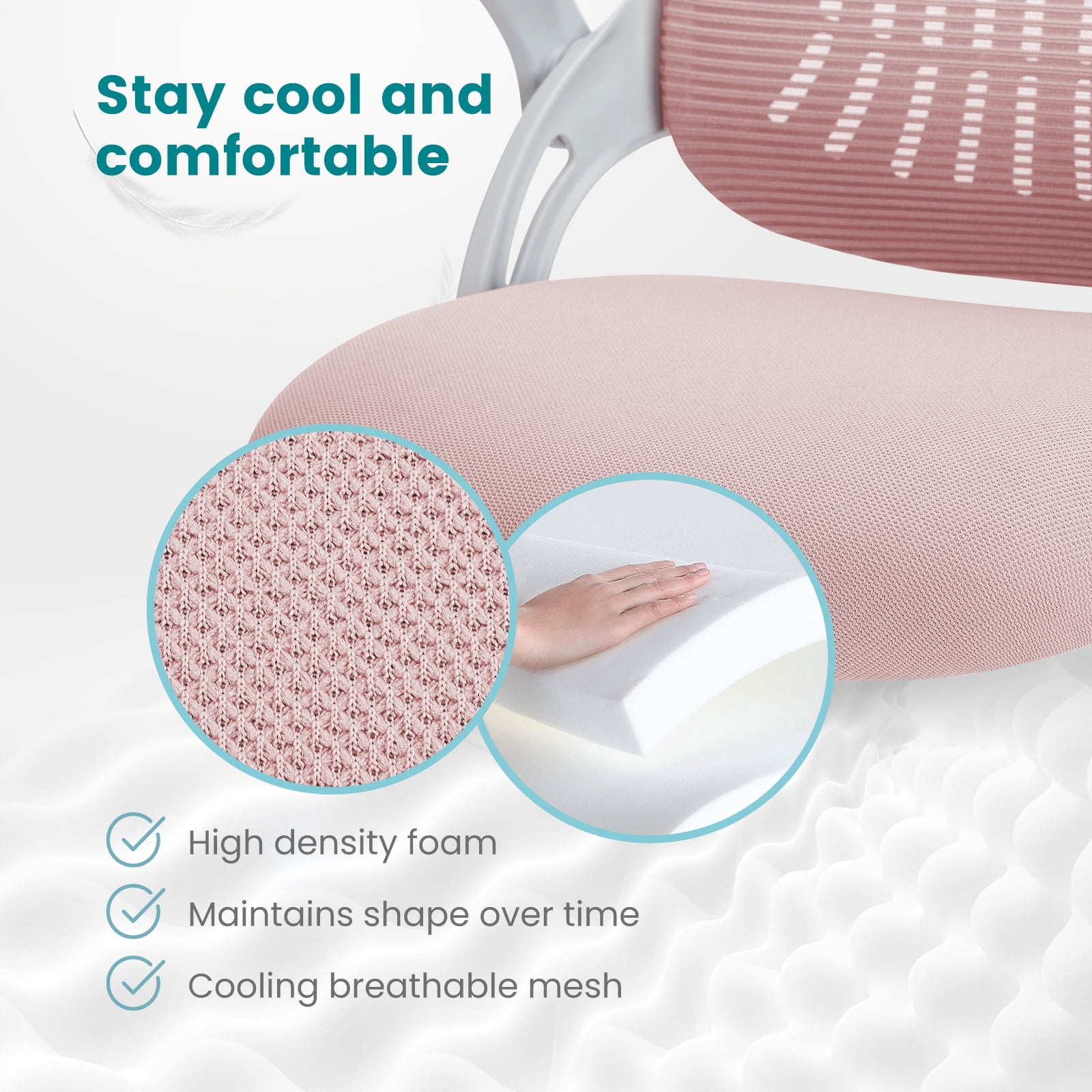 JOINSUN Office Computer Desk Chair, Ergonomic Mesh Mid-Back Rolling Work Swivel Task Chairs with Lumbar Support and Flip-up Arms for Home, Bedroom, Pink