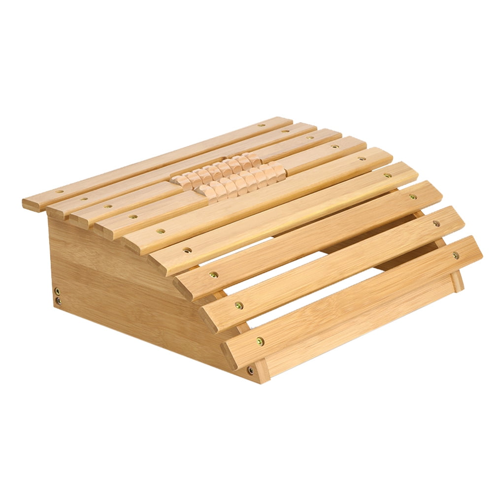 Herchr Bamboo Footrest Foot Stool Ergonomic Under Desk With Massager Rollers For Office Home