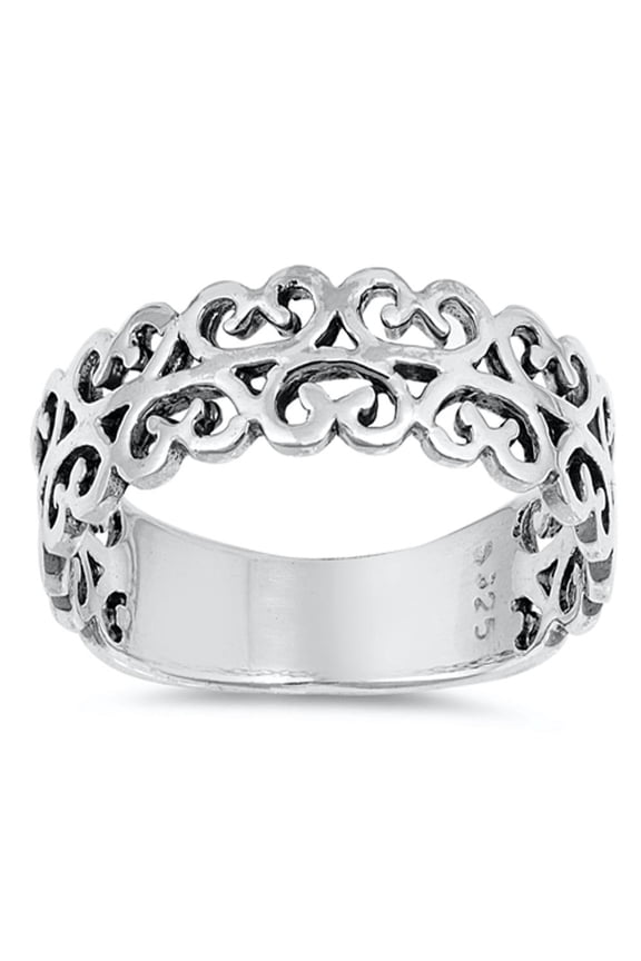 Victorian Style Filigree Heart Ring .925 Sterling Silver Band Jewelry Female Male Unisex Size 5