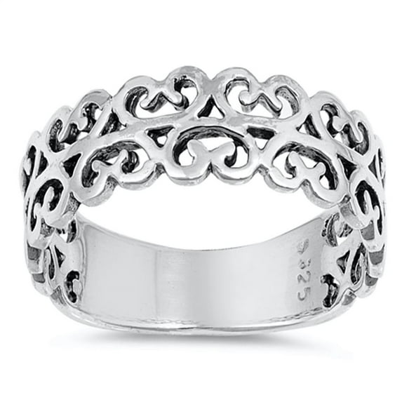 Victorian Style Filigree Heart Ring .925 Sterling Silver Band Jewelry Female Male Unisex Size 6