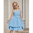 thumbnail image 2 of Oudiya Girls Summer Blue Dresses Spaghetti Strap Flowy Tiered Ruched Smocked Back Casual Beach Midi Easter Sundress,6-14Y, 2 of 7