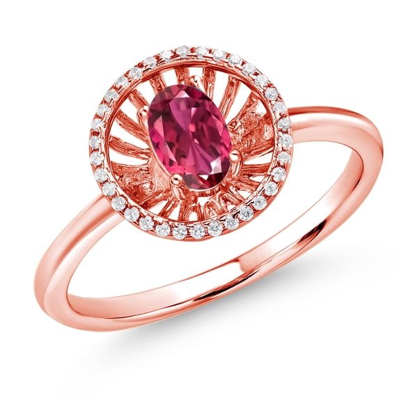 Gem Stone King 18K Rose Gold Plated Silver Pink Tourmaline Ring for Women (0.96 Cttw, Oval 6X4MM, Gemstone October Birthstone, Size 9)