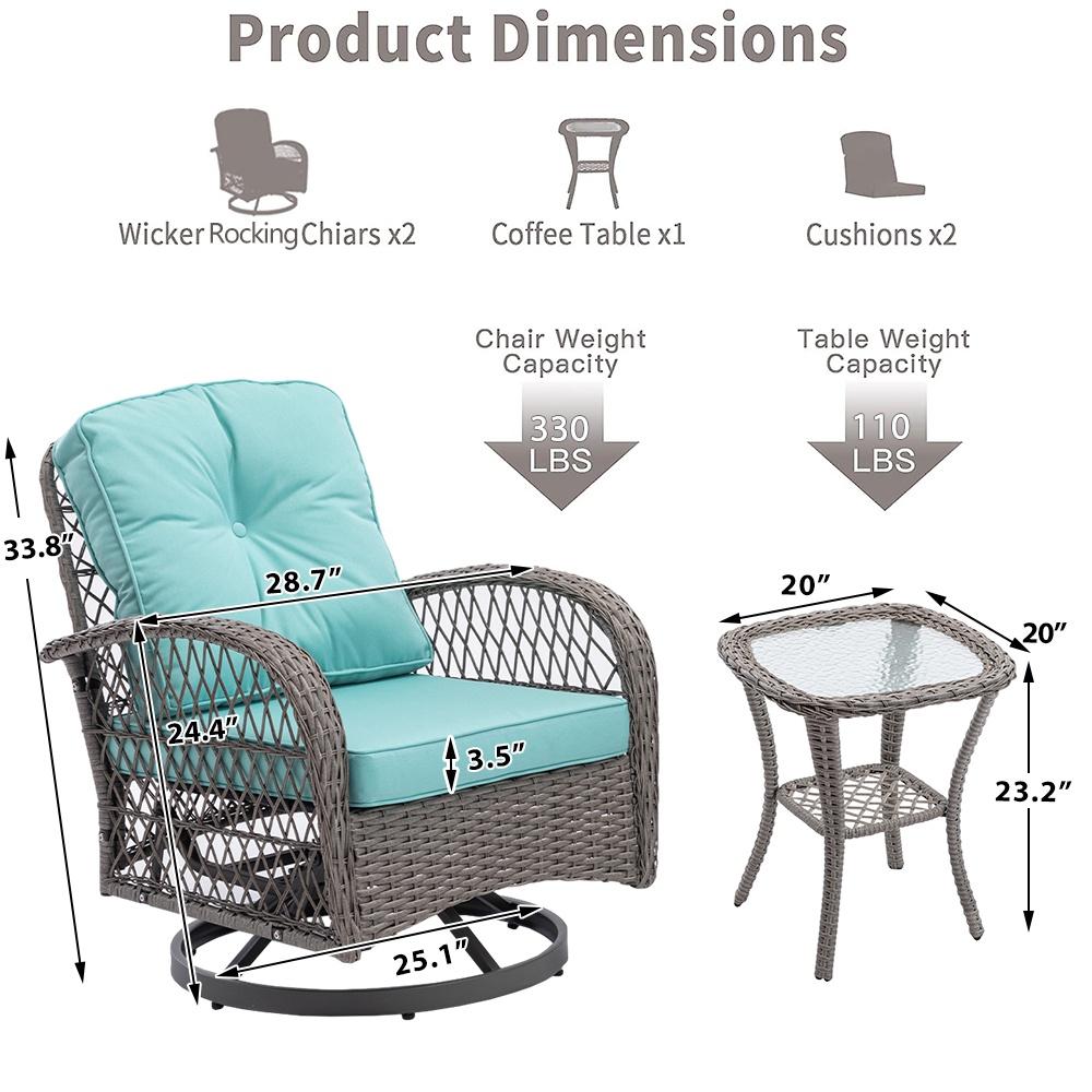 3 Piece Outdoor Bistro Swivel Chairs Set, Patio Bistro Set w/ 360° Swivel Rocking Chairs & Table, All-Weather Conversation Set with Metal Frame for Patio Backyard Porches or Garden - Blue - image 4 of 10