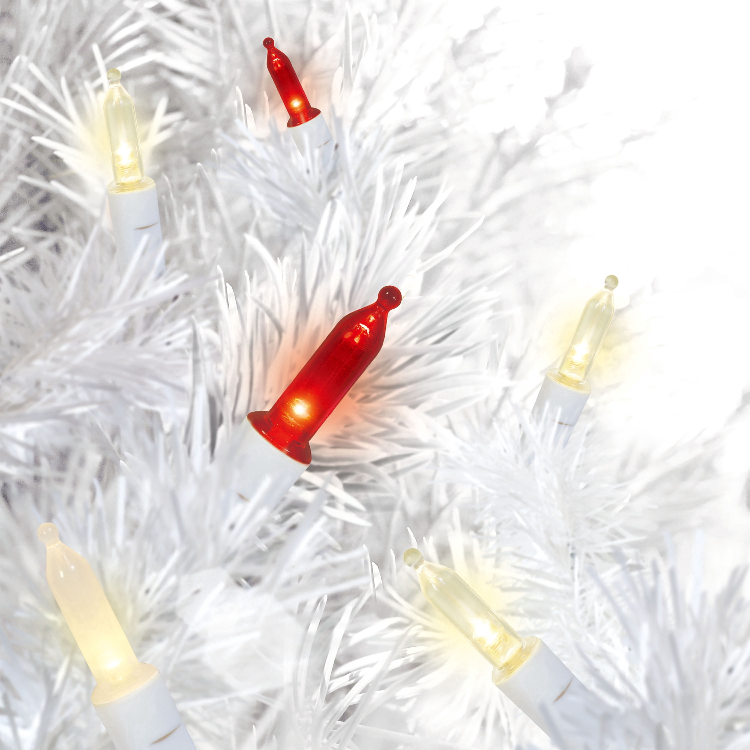 Indoor/Outdoor 50-Count LED Mini Christmas String Lights, Red and Frosted Warm White, White Wire, 9.5', by Holiday Time