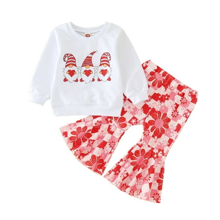 

GWAABD Girls Spring Clothes B Cotton Blend Toddler Valentine‘s Baby Girls Winter Clothing Sets Bell Bottoms Flares Long Sleeve Top Outfits Cartoons 100