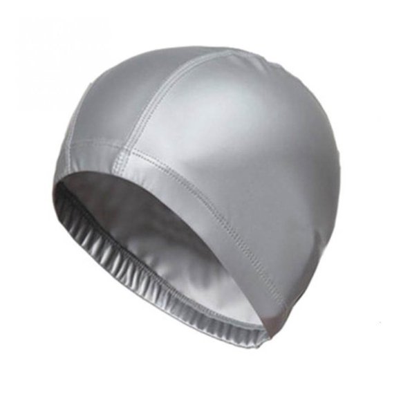 Gorro de natación Eigraketly Elástico impermeable PU proteger orejas pelo largo Deportes natación piscina SPA plata 25cm HW4178-02B