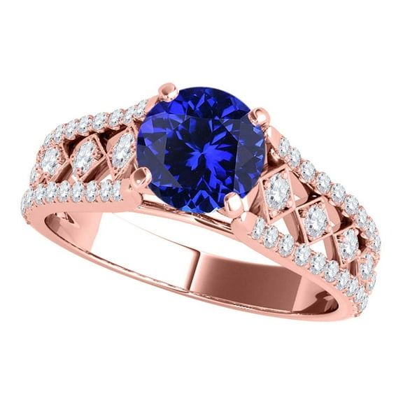 Mauli Jewels Engagement Rings for Women 1.20 Carat Halo Unique Design Tanzanite And Diamond Engagement Ring Crafted 4-prong 14k Solid Rose Gold
