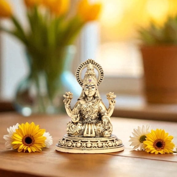 NATRIEL Gold-Polished Lakshmi Idol - Spiritual Decor Item