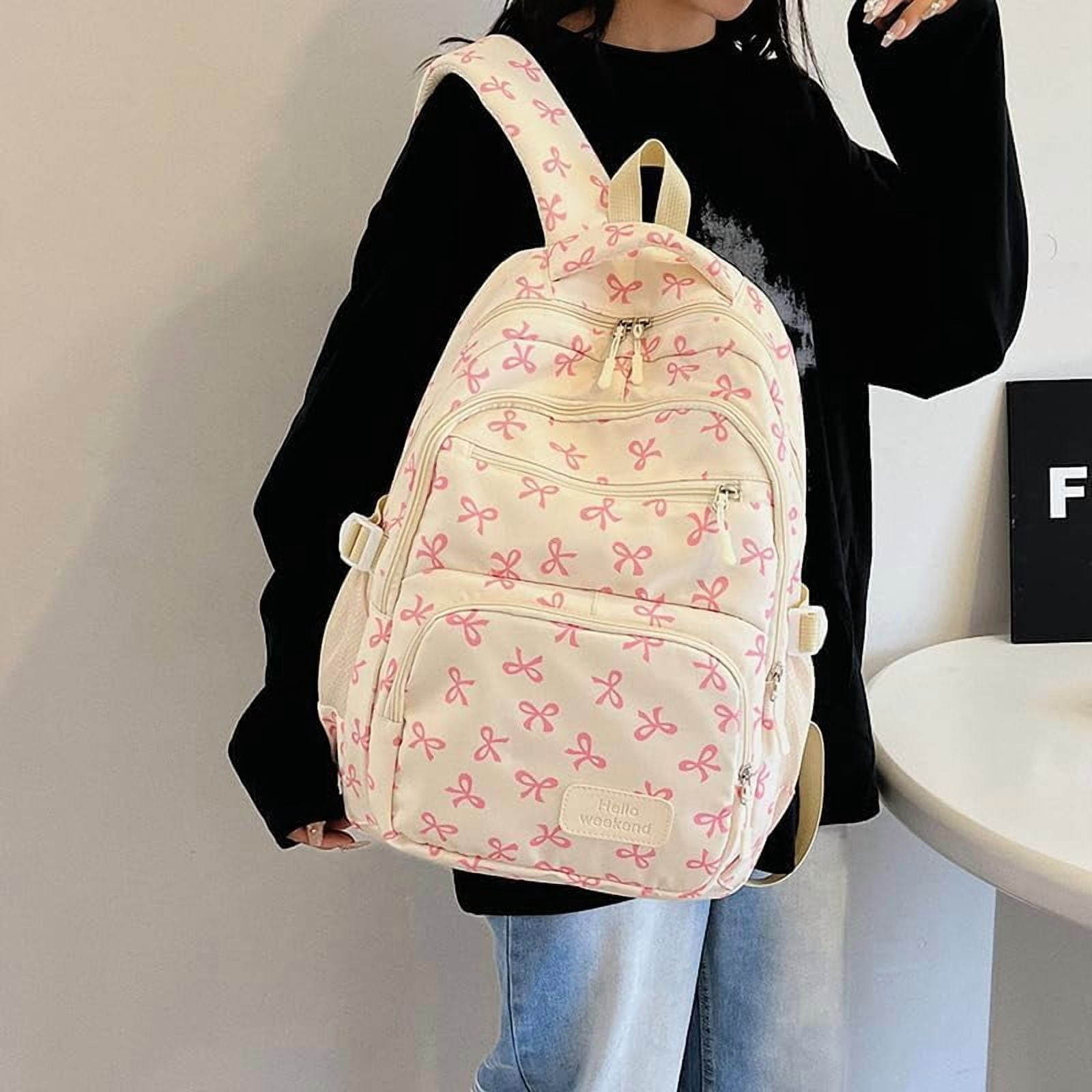 Lohol Coquette Aesthetic Backpack - Cute Kawaii Bow Rucksack for Women, Trendy & Lightweight Nylon Daypack (A01 Bow Pink)