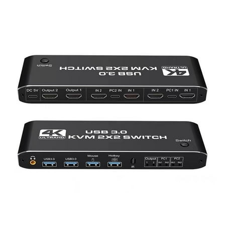 2X2 HMI KVM Switch 4K 60Hz Dual Monitor KVM HMI Extended Display USB KVM Switcher 2 In 2 Out For 2 Computers Share 2 Monitors ,Hd Visual Effect