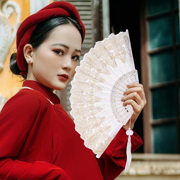 Toyandona Set of 2 Chinese Folding Fans with Elegant Tassel Embroidery, Perfect for Weddings, Parties, and Special Occasions